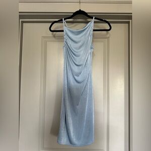 Olivia Rae Light Blue Draped Satin Maxi Dress
